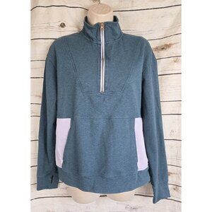 Pact 1/4 Zip Blue Orchid Sweatshirt Pullover M Organic Cotton Womens Mock Neck